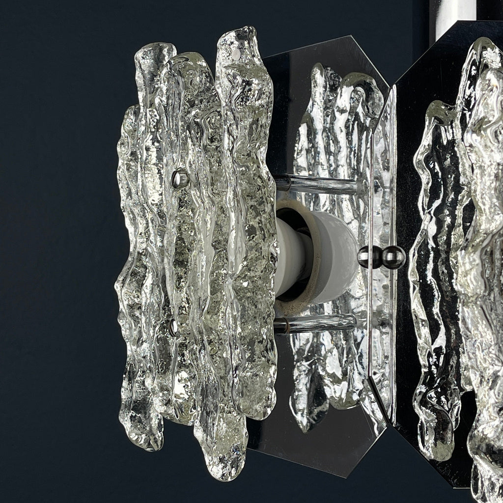 Mid-century ice Murano glass chandelier Italy 1970s Space age Sputnik atomic design