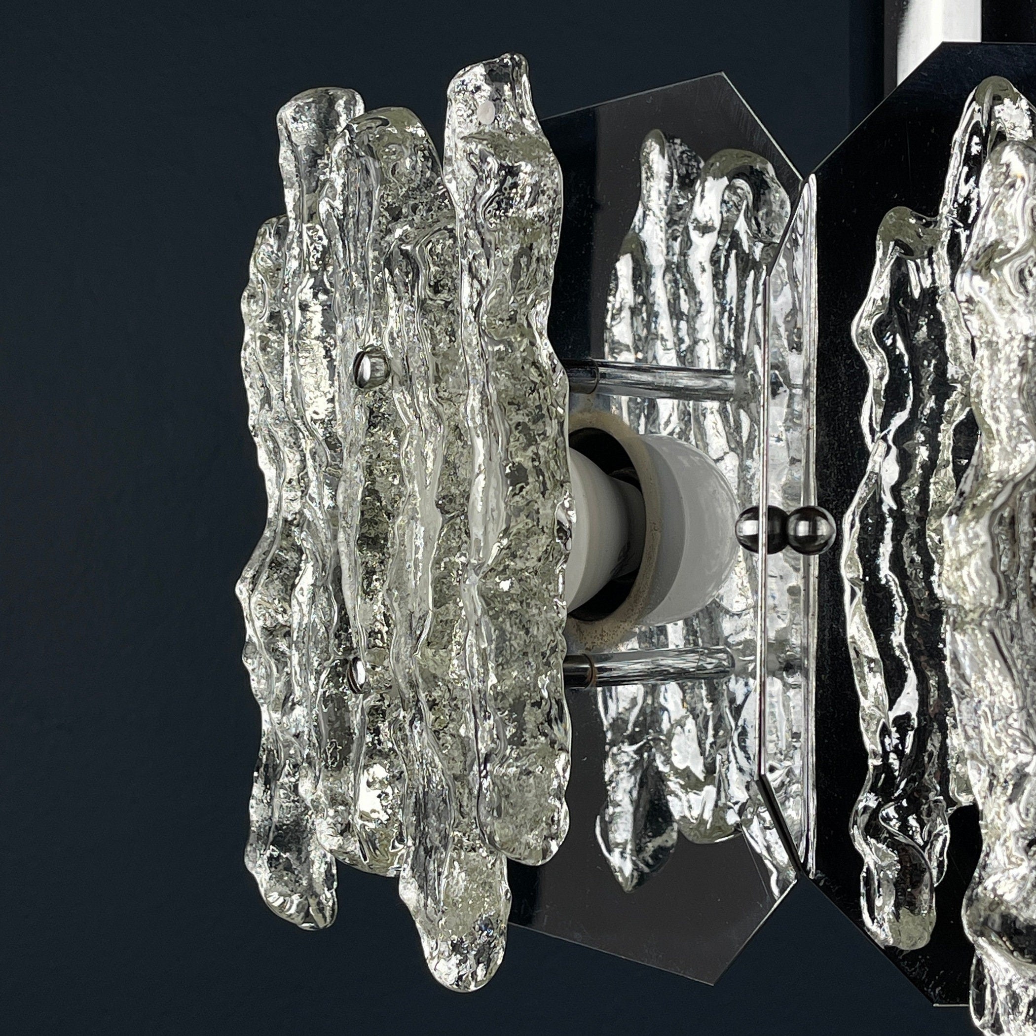 Mid-century ice Murano glass chandelier Italy 1970s Space age Sputnik atomic design