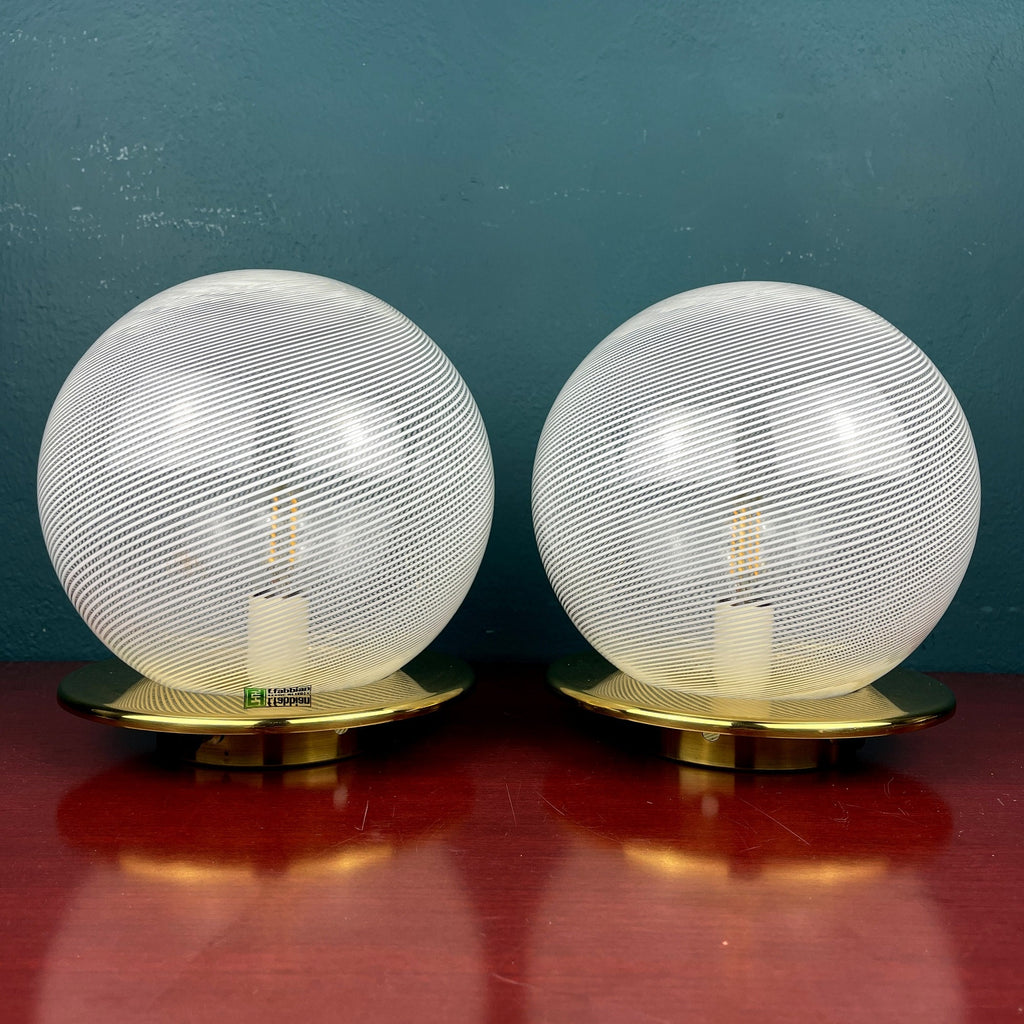 Vintage Murano Glass Table Lamps: F.Fabbian Italian Modern Sphere Set