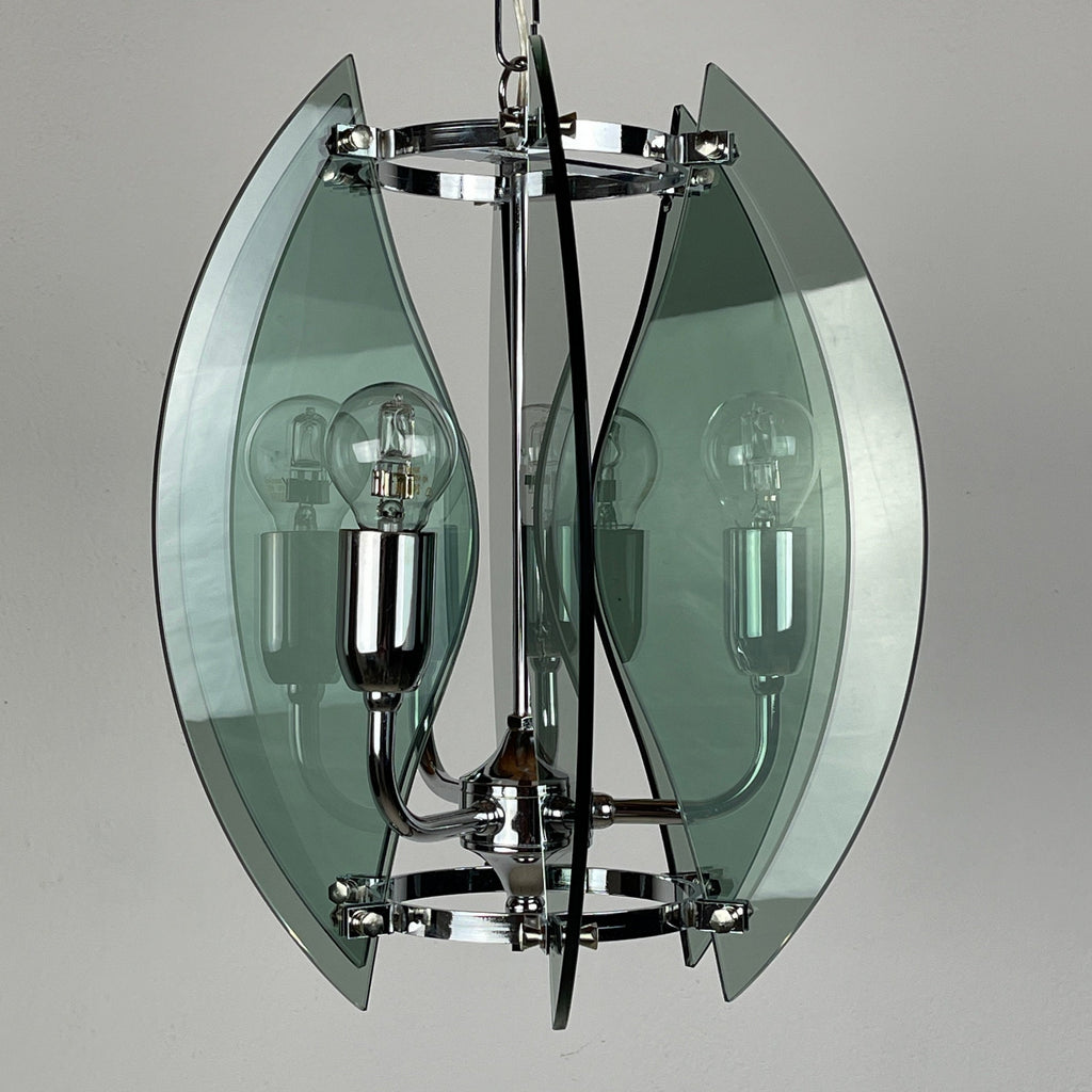 Veca Italian Chandelier: Mid-Century Smoked Glass Pendant Lamp