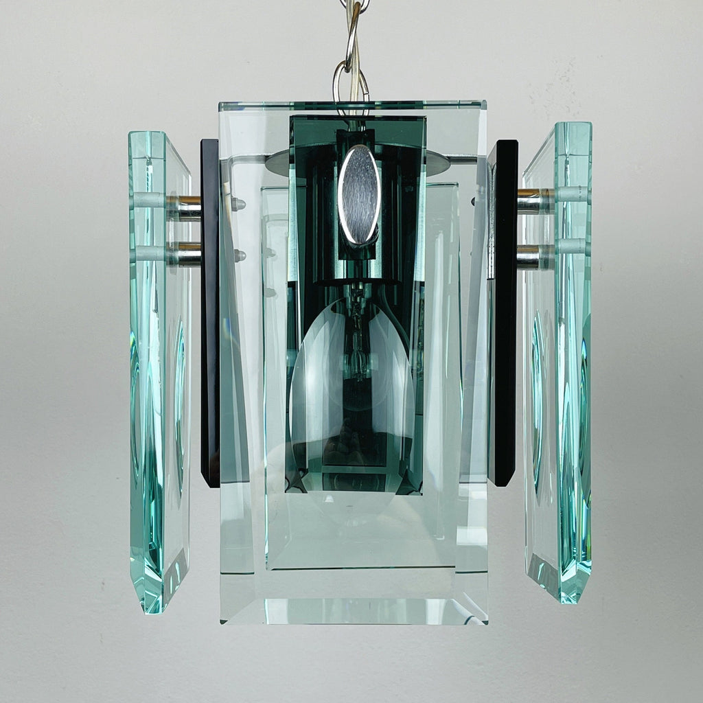 Fontana Arte Art Glass Pendant Lamp: Italian MCM 70s Design