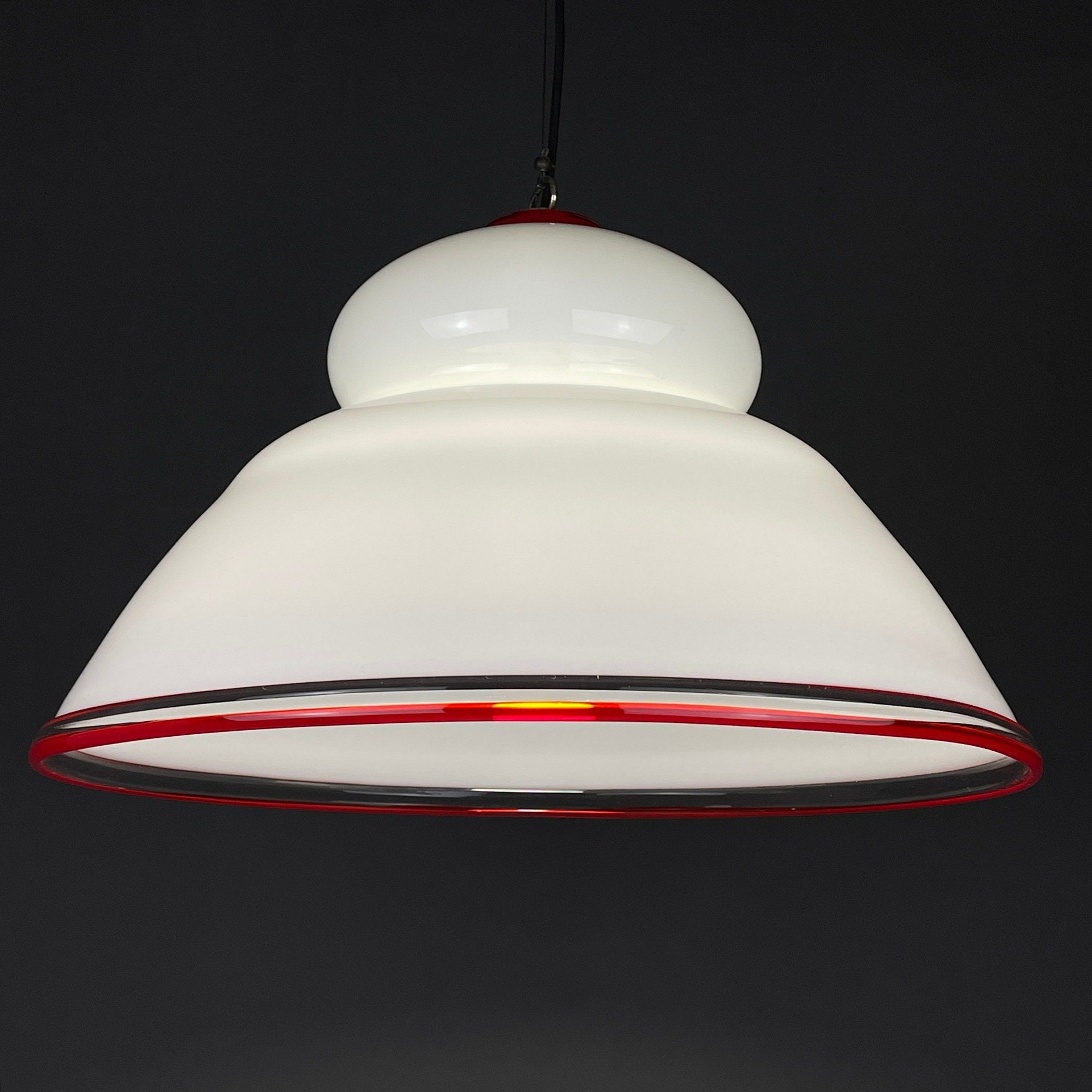 White murano pendant lamp XL chandelier Italy 1970s Mid-century italian modern lighting