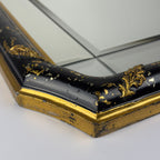 Vintage Venetian Chinoiserie Wall Mirror, Italy 1950s, Black and Gold Painted