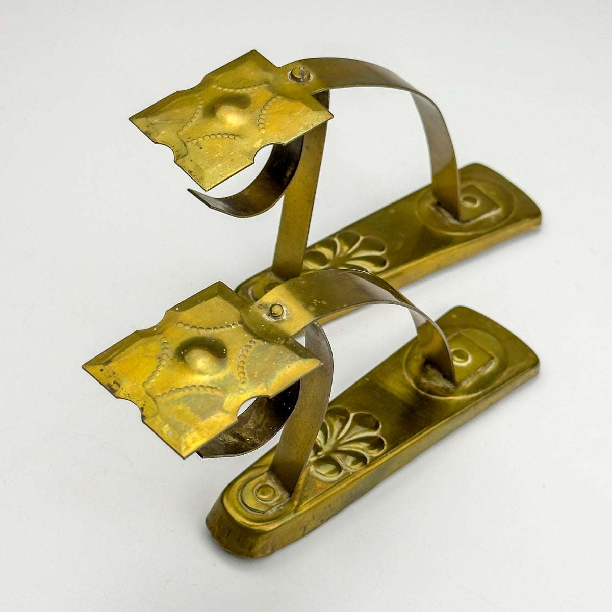 Antique Art Nouveau Brass Curtain Rod Brackets, Set of 2, Austria 1900s
