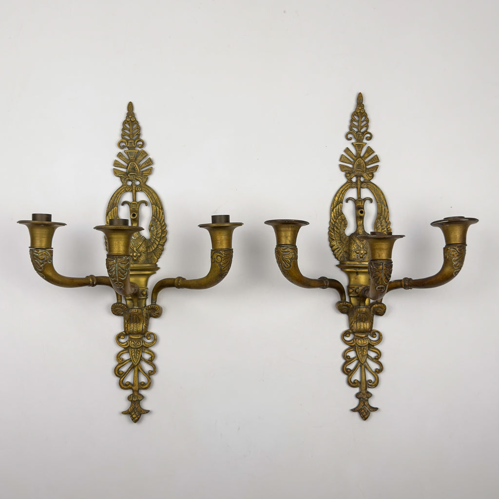 Antique Empire Bronze Wall Candle Sconces, Italy, Early 20th Century, Set of 2