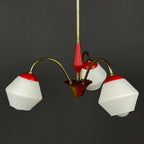 Vintage Italian Brass and Milky Glass 3-Arm Chandelier - 1950s Classic Design