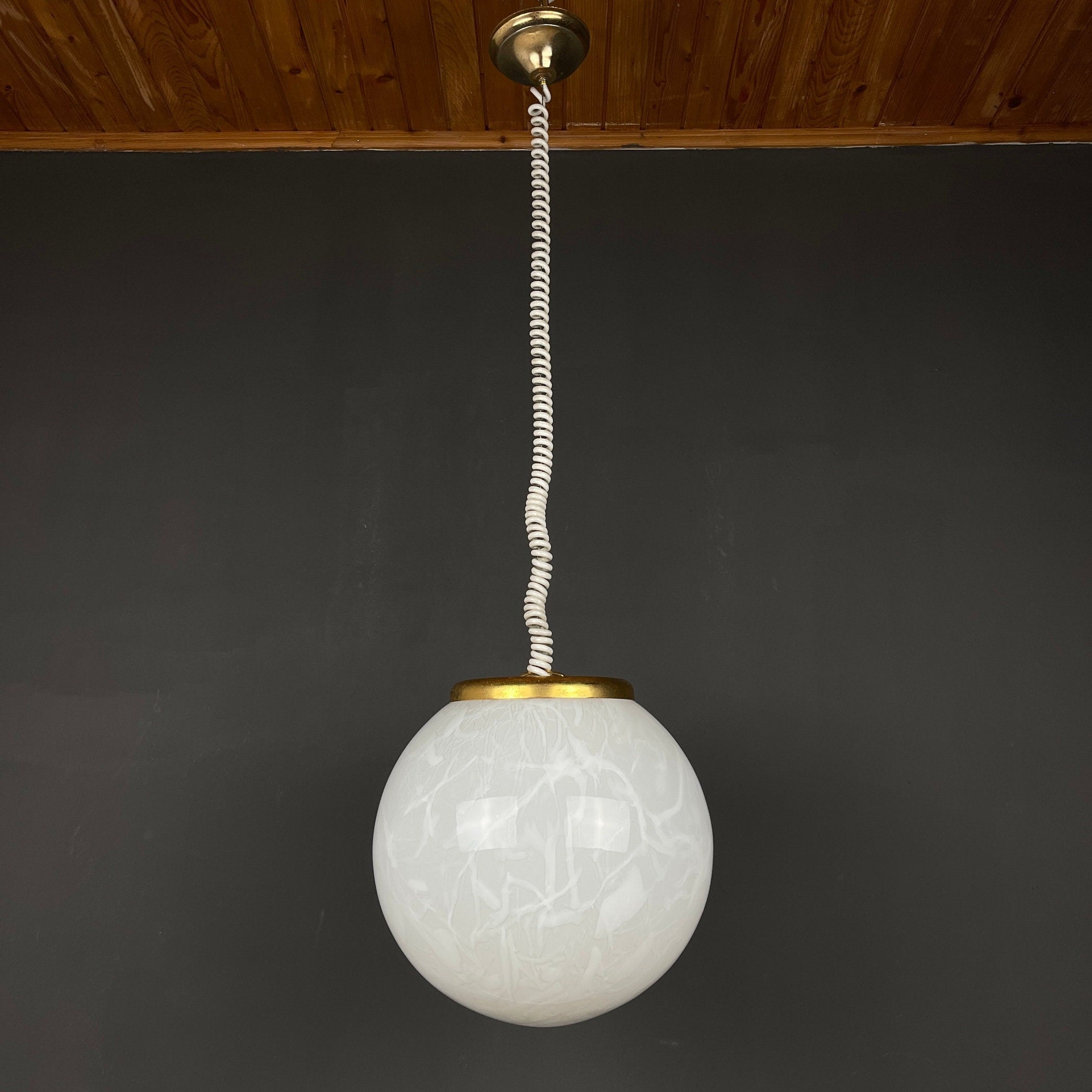 Classic white murano pendant lamp Italy 1970s Italian mid-century modern lighting