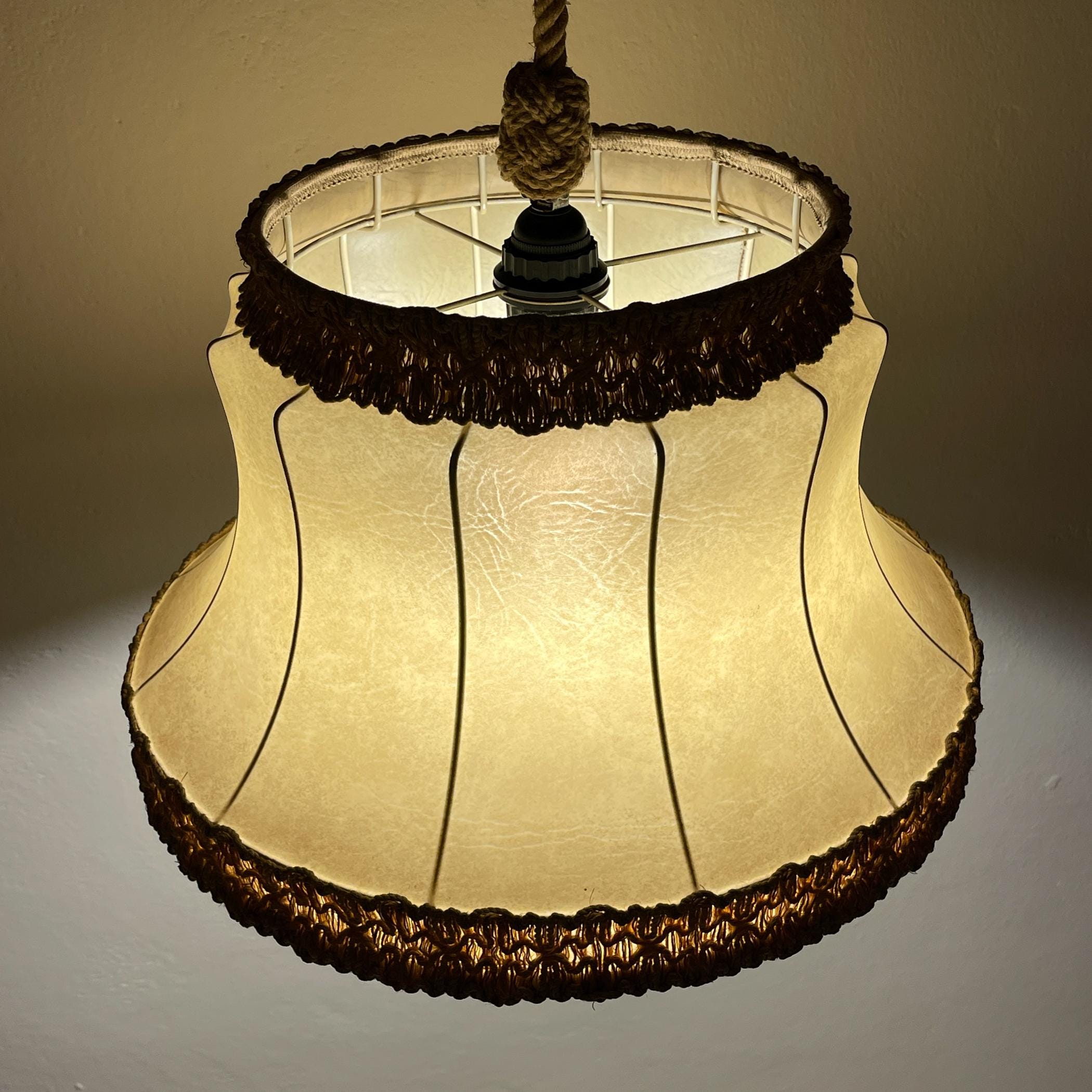 Vintage rawhide pendant lamp, 1950s, Vintage home decor