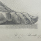 Antique pencil drawing Feet, artist F. Mucke, Austria 1802