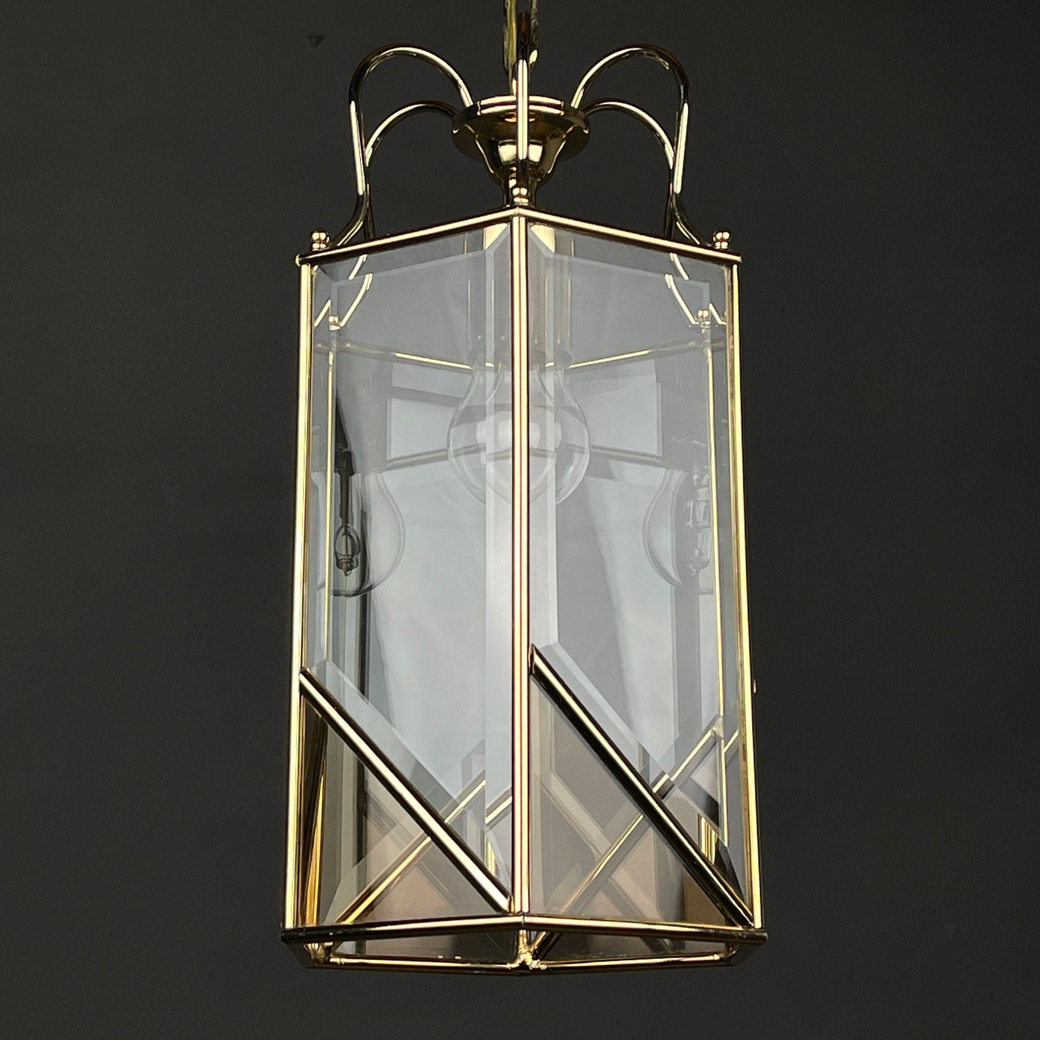 Vintage pendant lamp Italy '60s Brass Polished Glass Retro lighting Mid-century italian modern