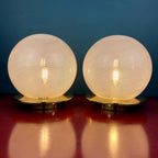 Vintage Murano Glass Table Lamps: F.Fabbian Italian Modern Sphere Set