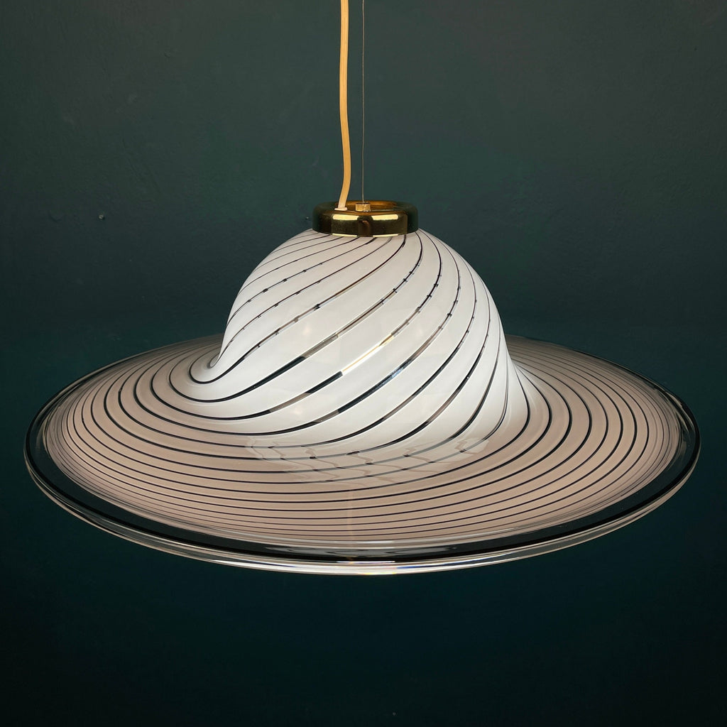 Classic swirl Murano glass pendant lamp Italy 1970s White Mid-century Lighting Vintage chandelier