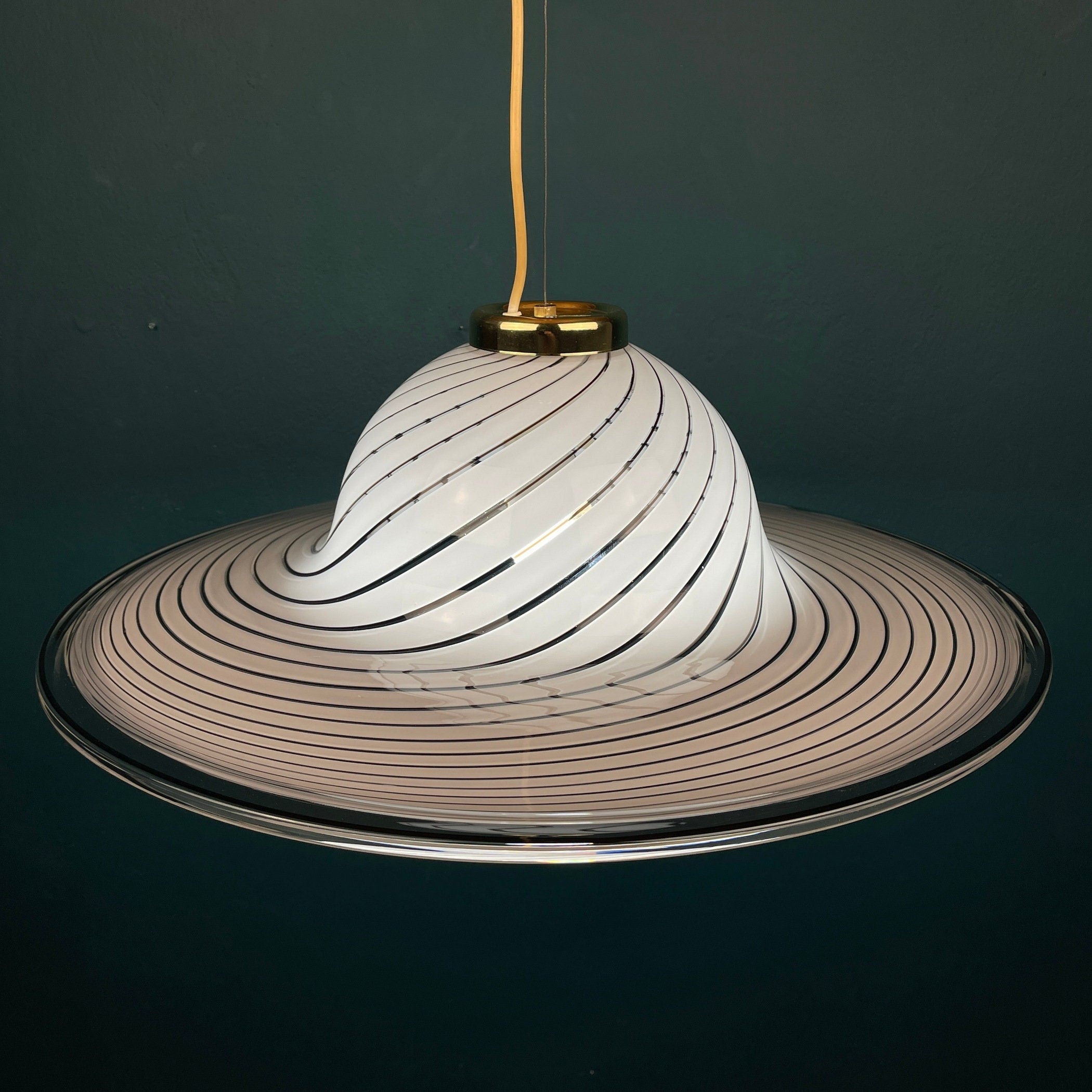 Classic swirl Murano glass pendant lamp Italy 1970s White Mid-century Lighting Vintage chandelier