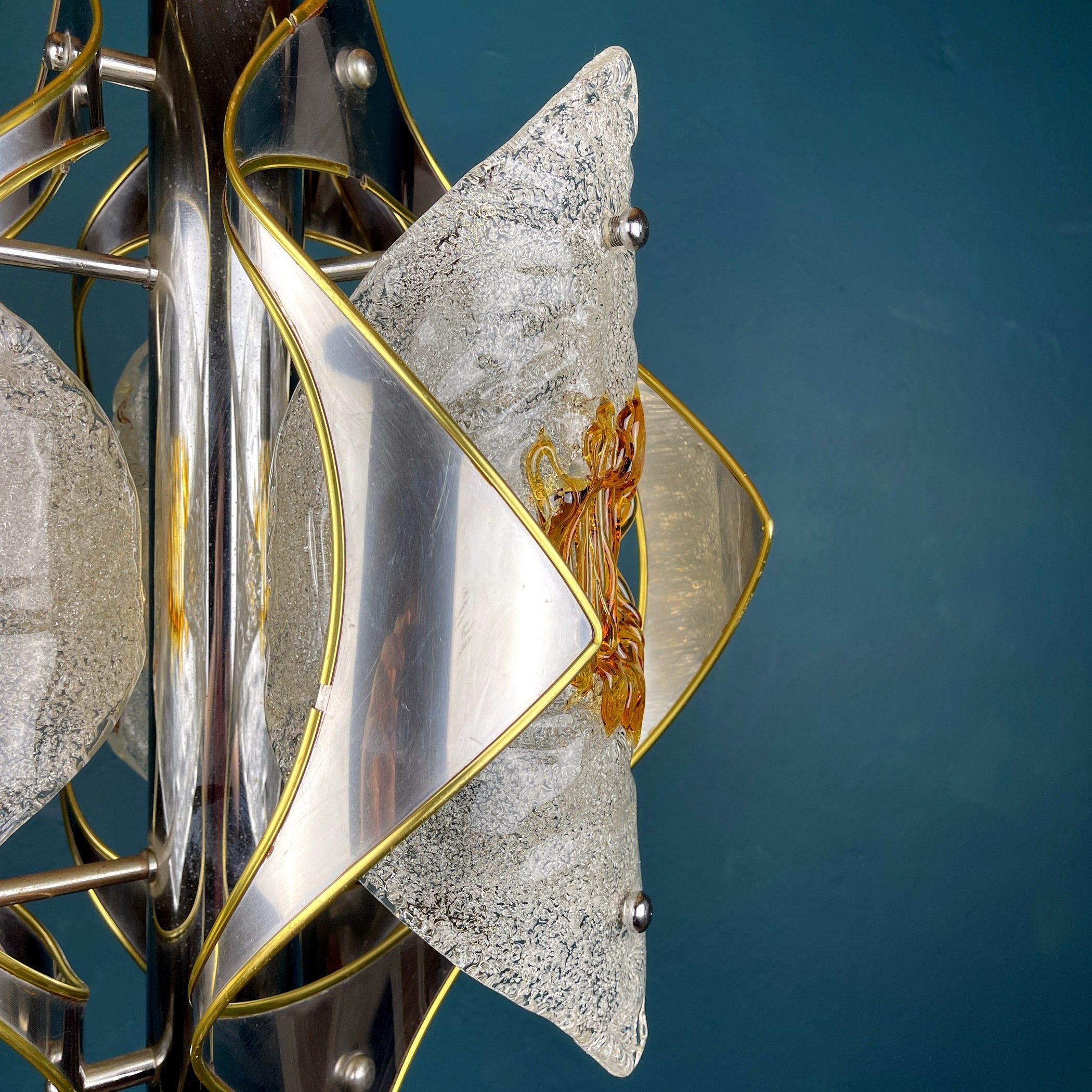 Vintage Amber Murano Glass Chandelier: Mazzega Toni Zuccheri, Italy 1970s