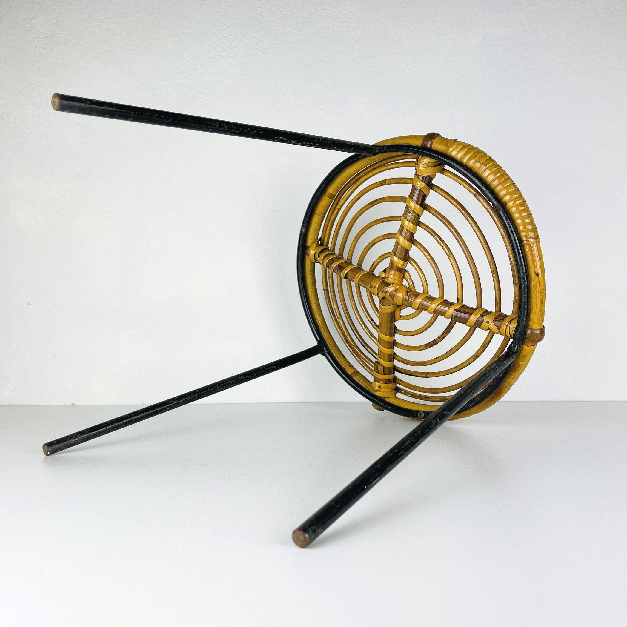 Vintage bamboo metal stool Italy 1950s MCM modern design