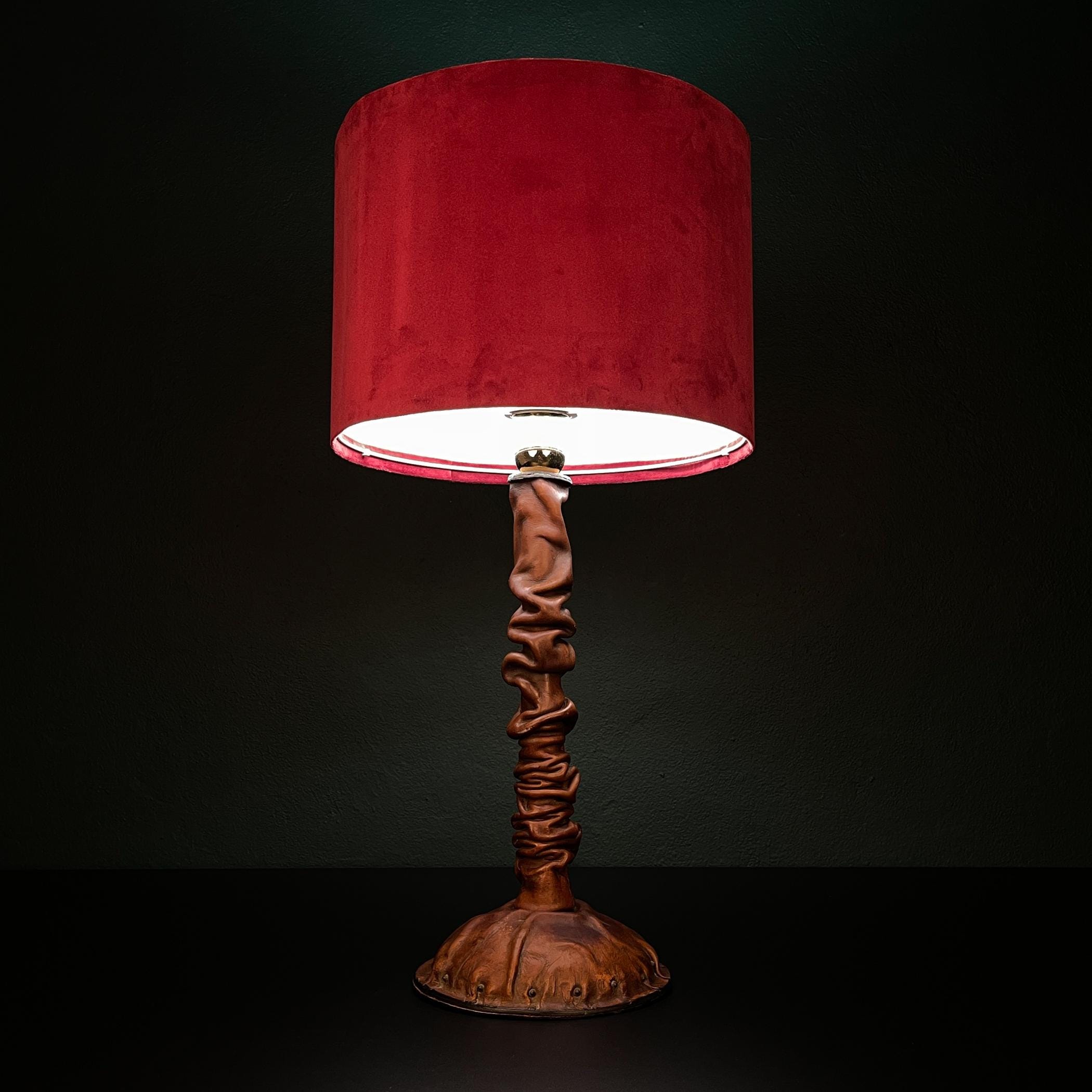 Unique vintage leather table lamp, Italy 1950s, Vintage home decor