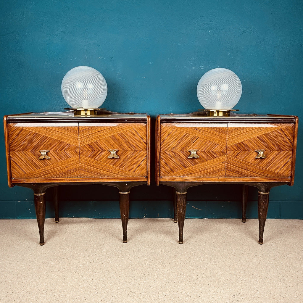 Vintage Murano Glass Table Lamps: F.Fabbian Italian Modern Sphere Set