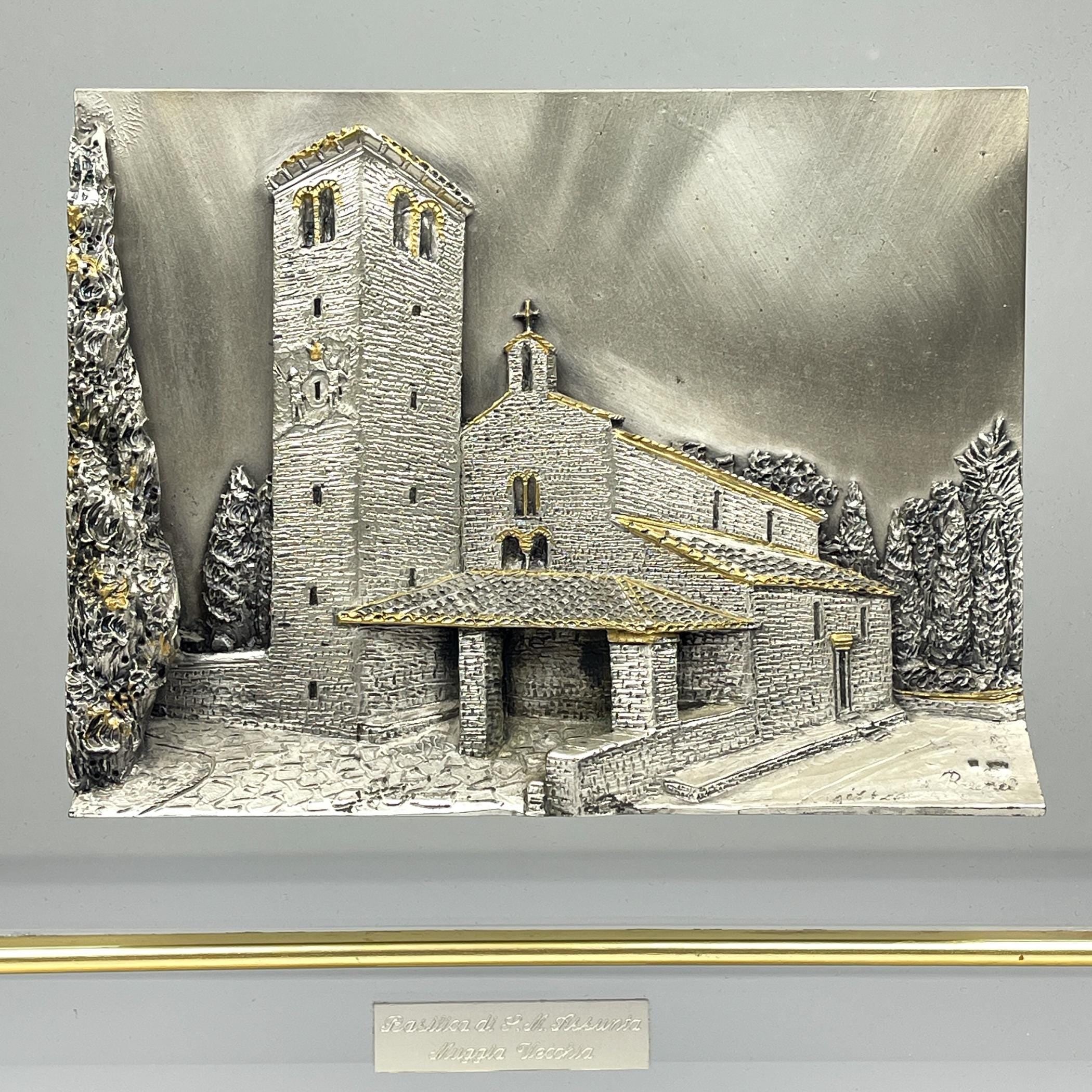 Vintage Sterling Silver Basilica Relief Picture: Italian Home Decor