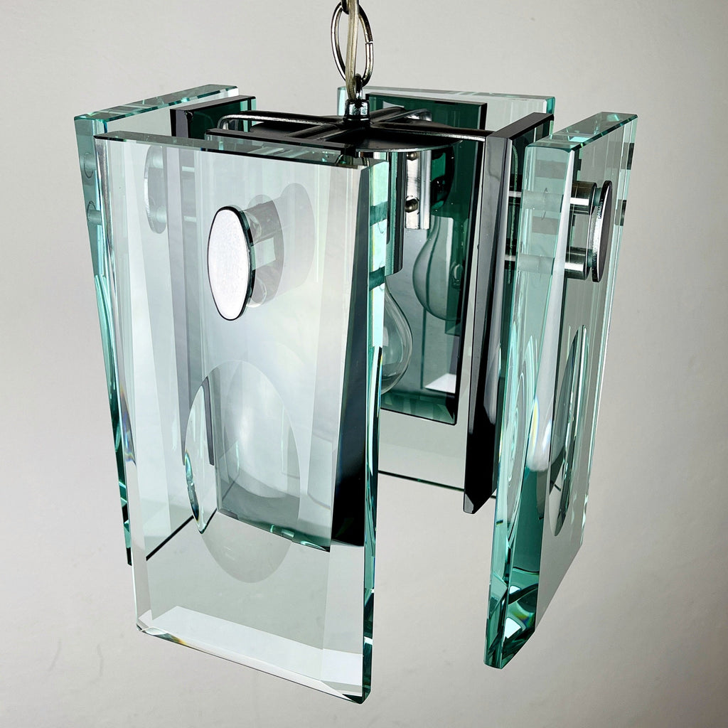 Fontana Arte Art Glass Pendant Lamp: Italian MCM 70s Design