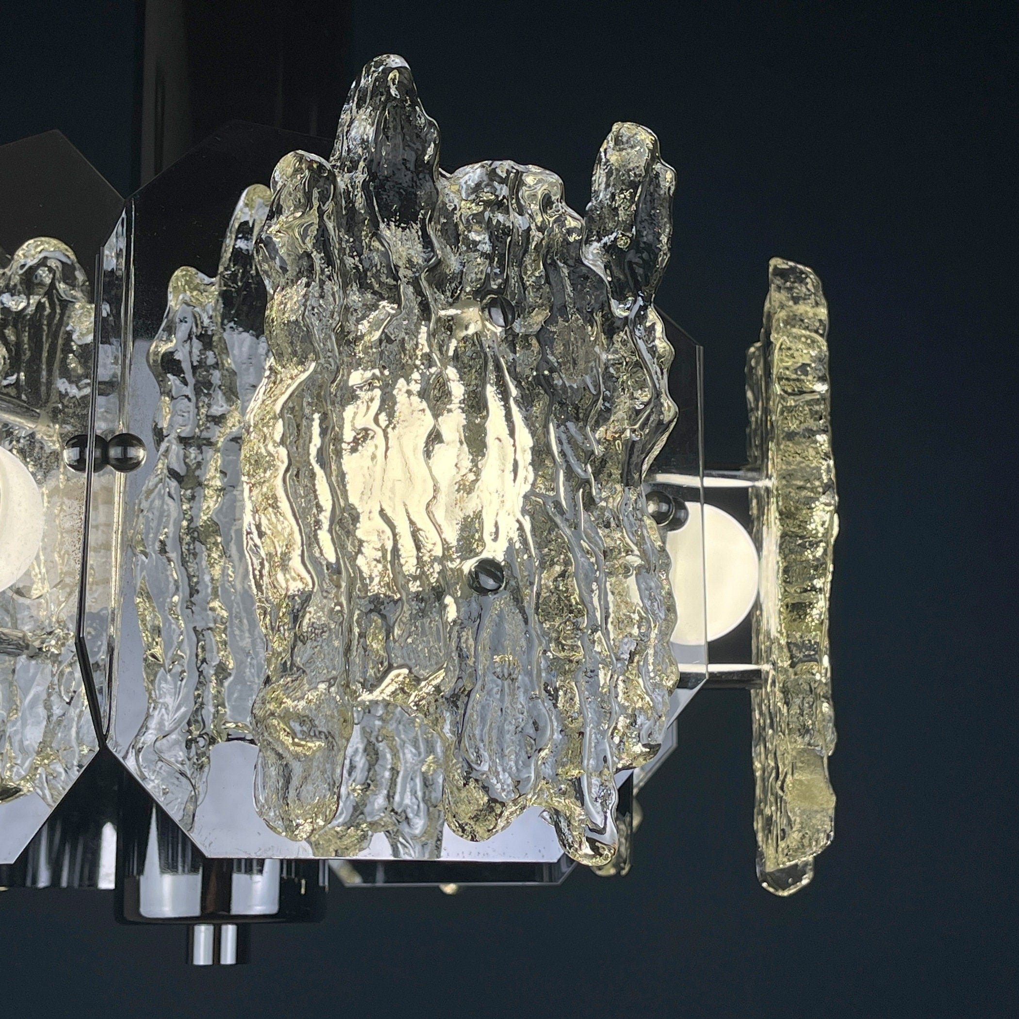 Mid-century ice Murano glass chandelier Italy 1970s Space age Sputnik atomic design