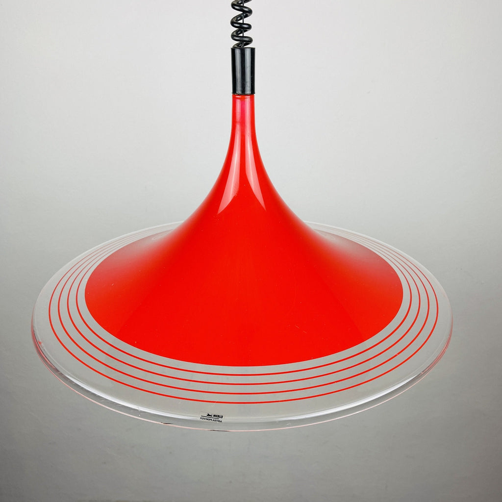 Mid-century red plastic pendant lamp Albatros Meblo Yugoslavia 1970s Space age atomic