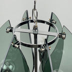 Veca Italian Chandelier: Mid-Century Smoked Glass Pendant Lamp