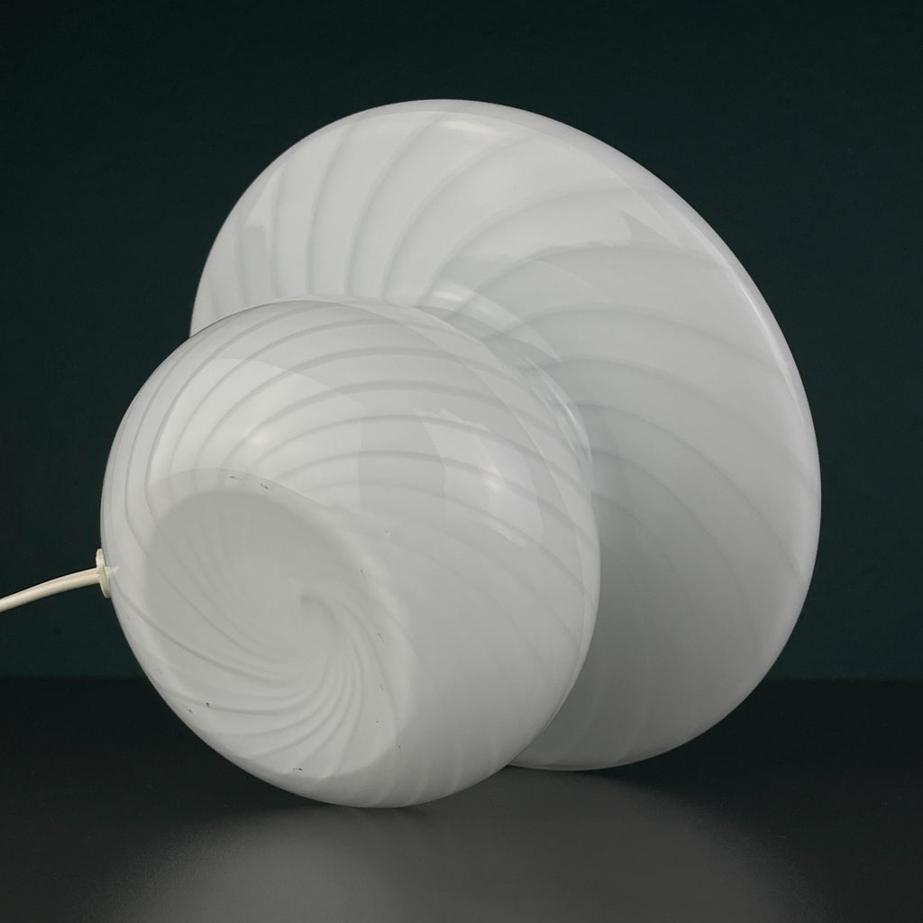 Original vintage swirl murano glass table lamp Mushroom, Italy 1970s, White