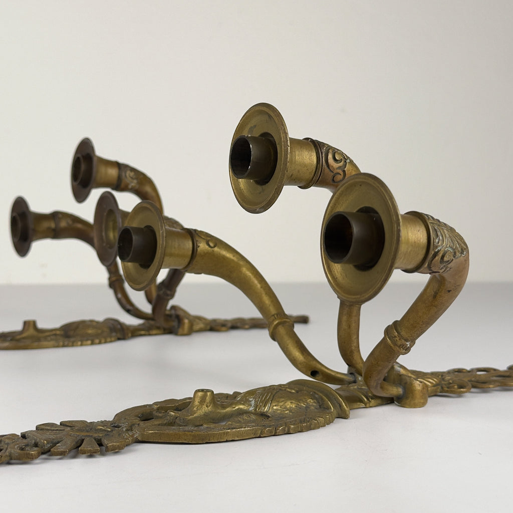 Antique Empire Bronze Wall Candle Sconces, Italy, Early 20th Century, Set of 2