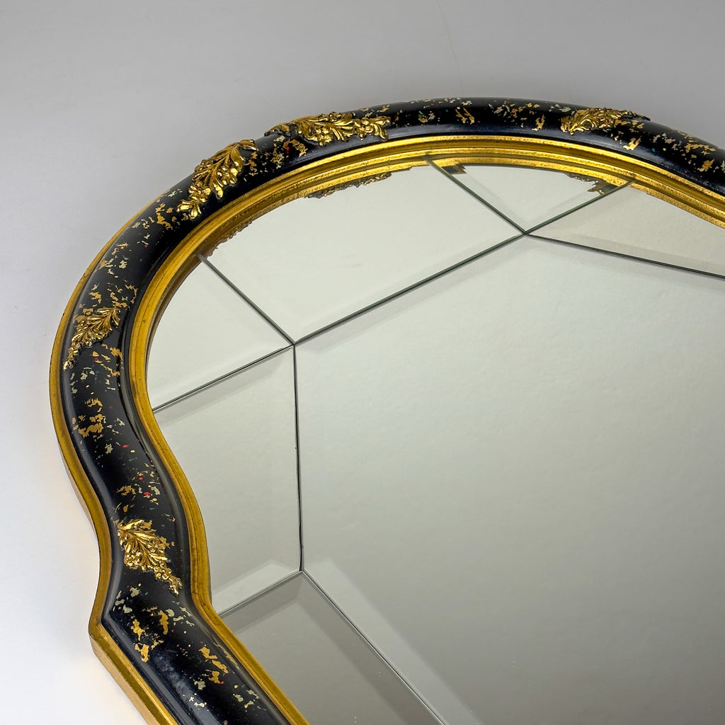 Vintage Venetian Chinoiserie Wall Mirror, Italy 1950s, Black and Gold Painted