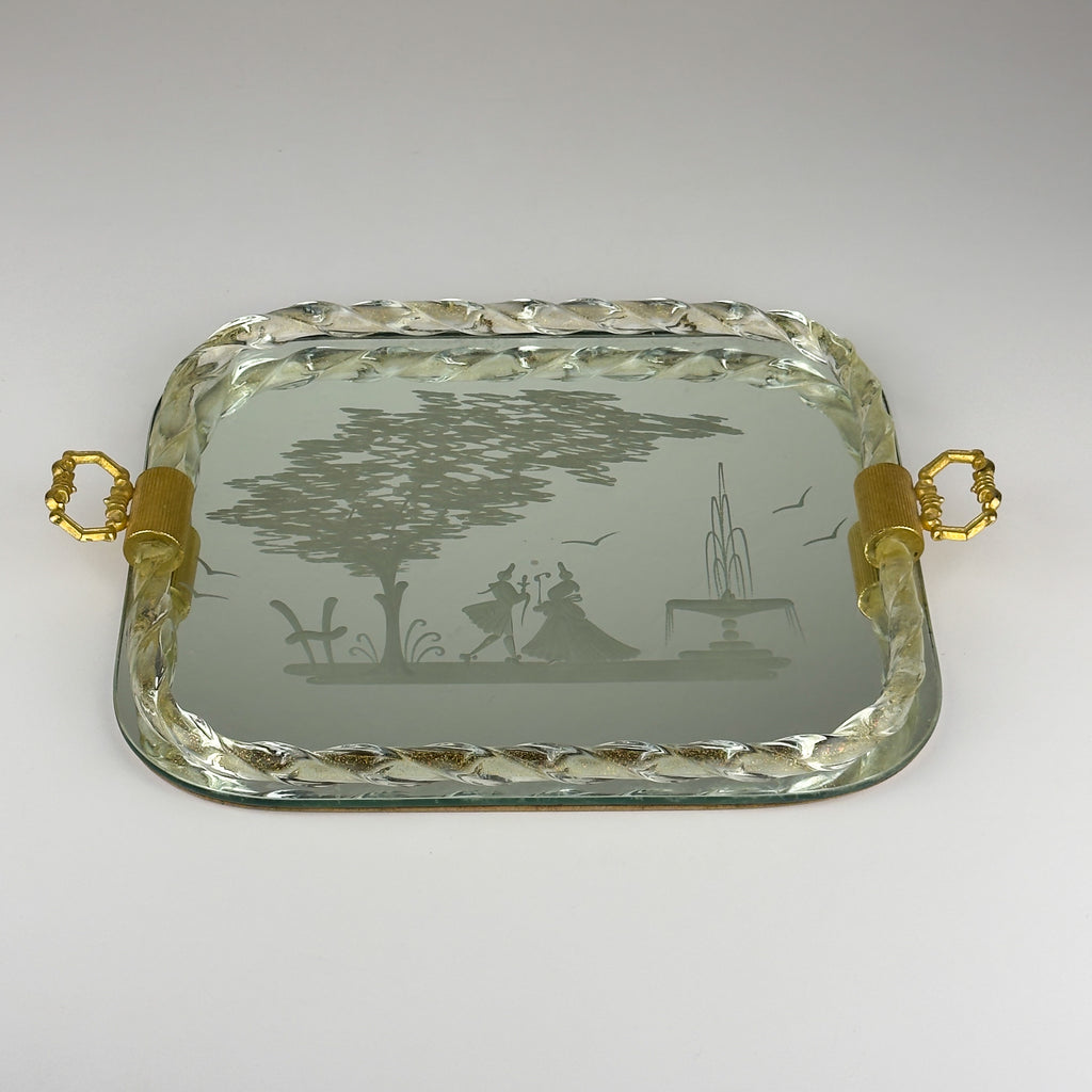 Vintage Venetian Murano glass Mirror Tray, Italy 1950s