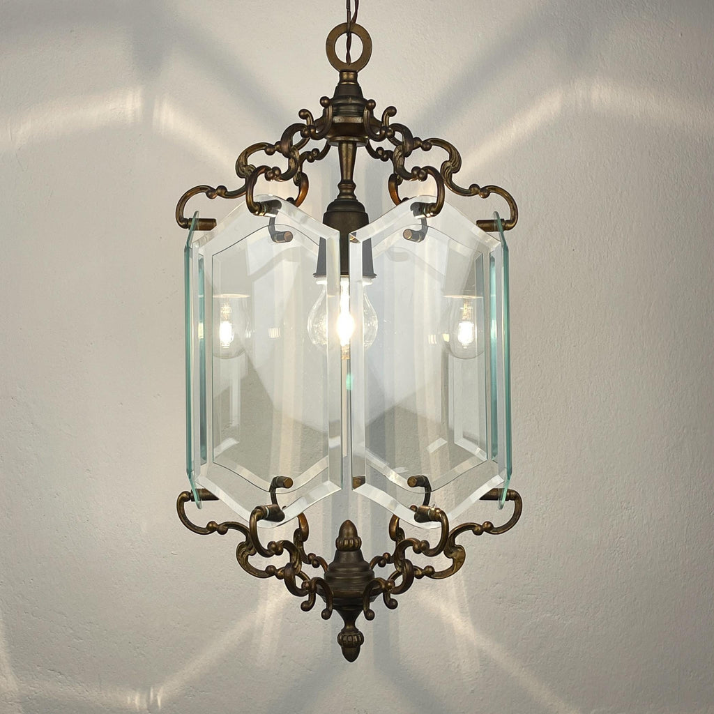 Vintage bronze pendant lamp, in style of Pietro Chiesa For Fontana Arte, Italy, 1950s