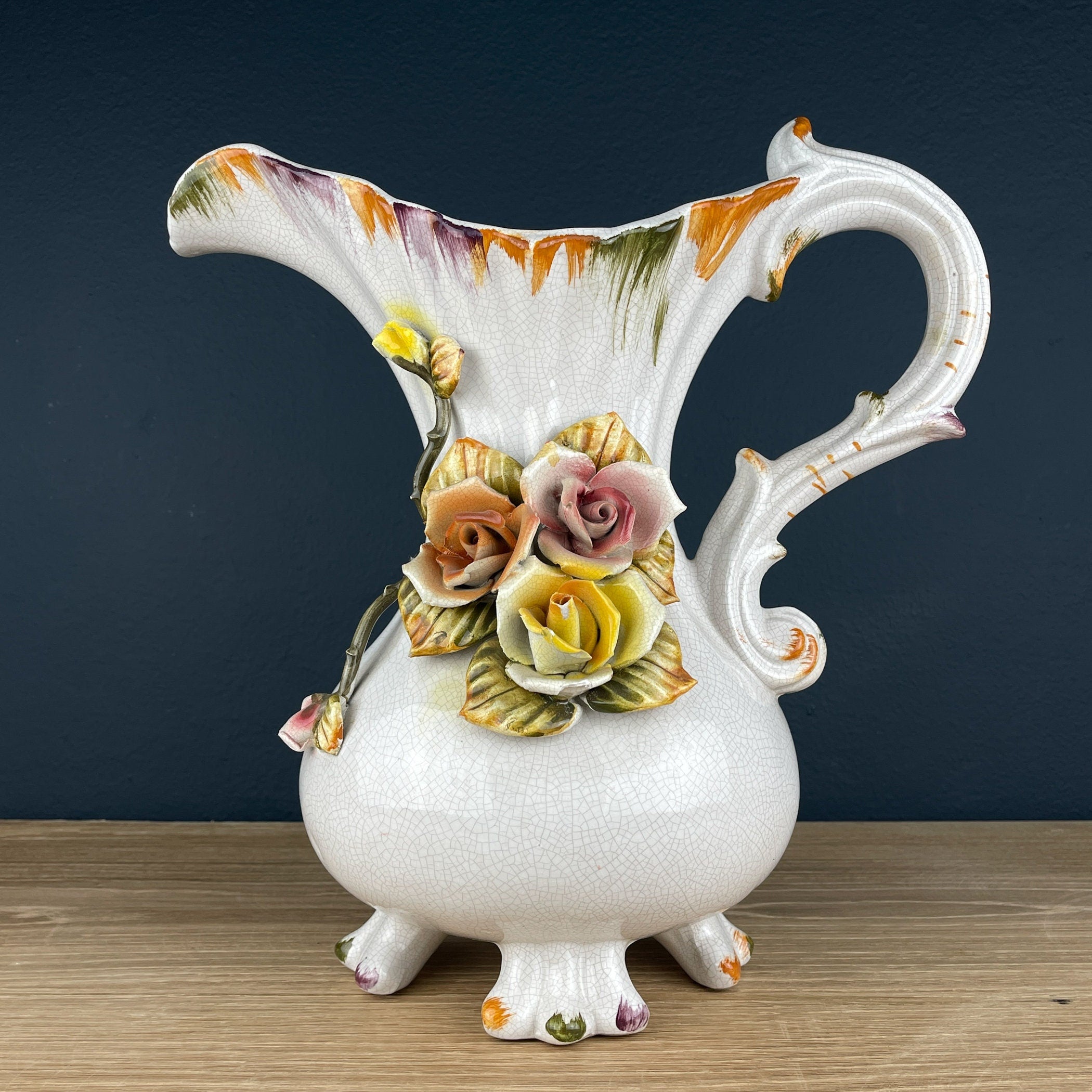 Vintage Italian Ceramic Pitcher by Bassano, Mid 20th Century Italian home decor