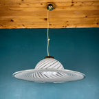 Classic swirl Murano glass pendant lamp Italy 1970s White Mid-century Lighting Vintage chandelier