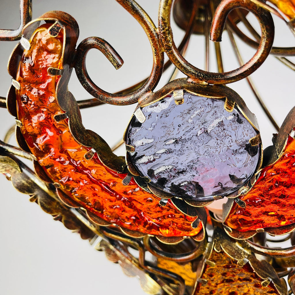 Vintage Metal and murano glass chandelier by MM Lampadari Italy 1990s