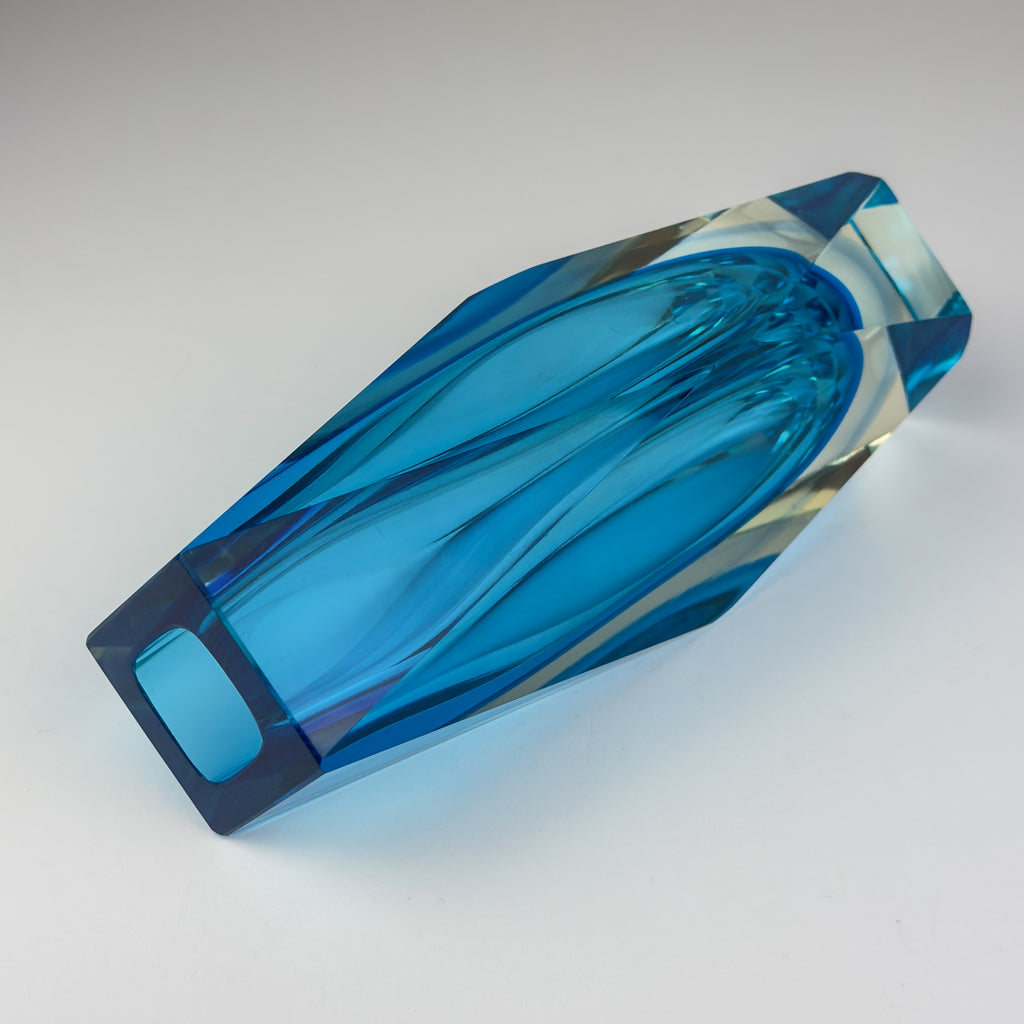 Sommerso blue Murano glass vase, style Flavio Poli, Italy 1970s