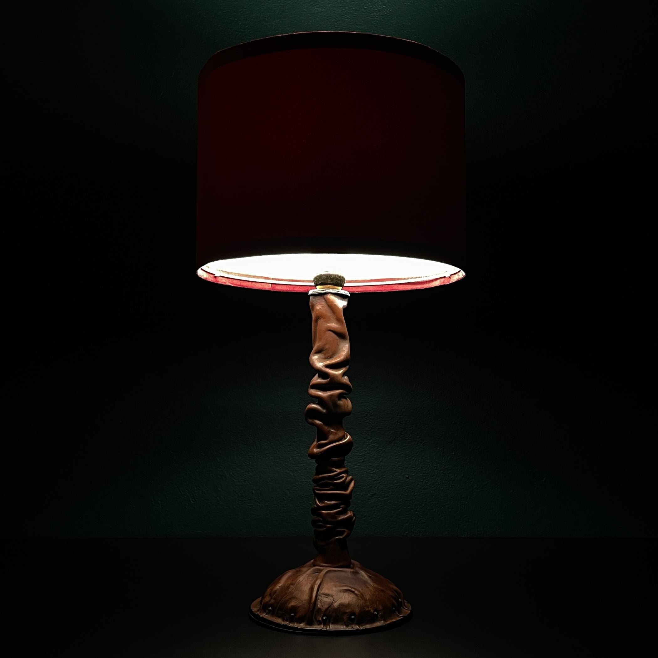 Unique vintage leather table lamp, Italy 1950s, Vintage home decor