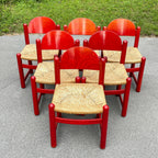 Set Of 6 Red Chairs mod. Padova By Hank Lowenstein, Italy 1970s