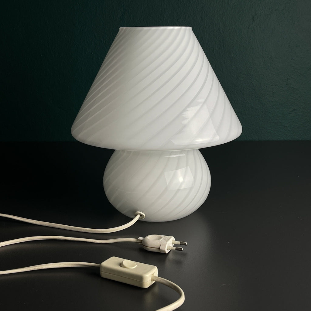 Original vintage swirl murano glass table lamp Mushroom, Italy 1970s, White