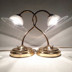 Vintage Gold Bedside Lamps: Italian Retro Mid-Century Lighting Pair