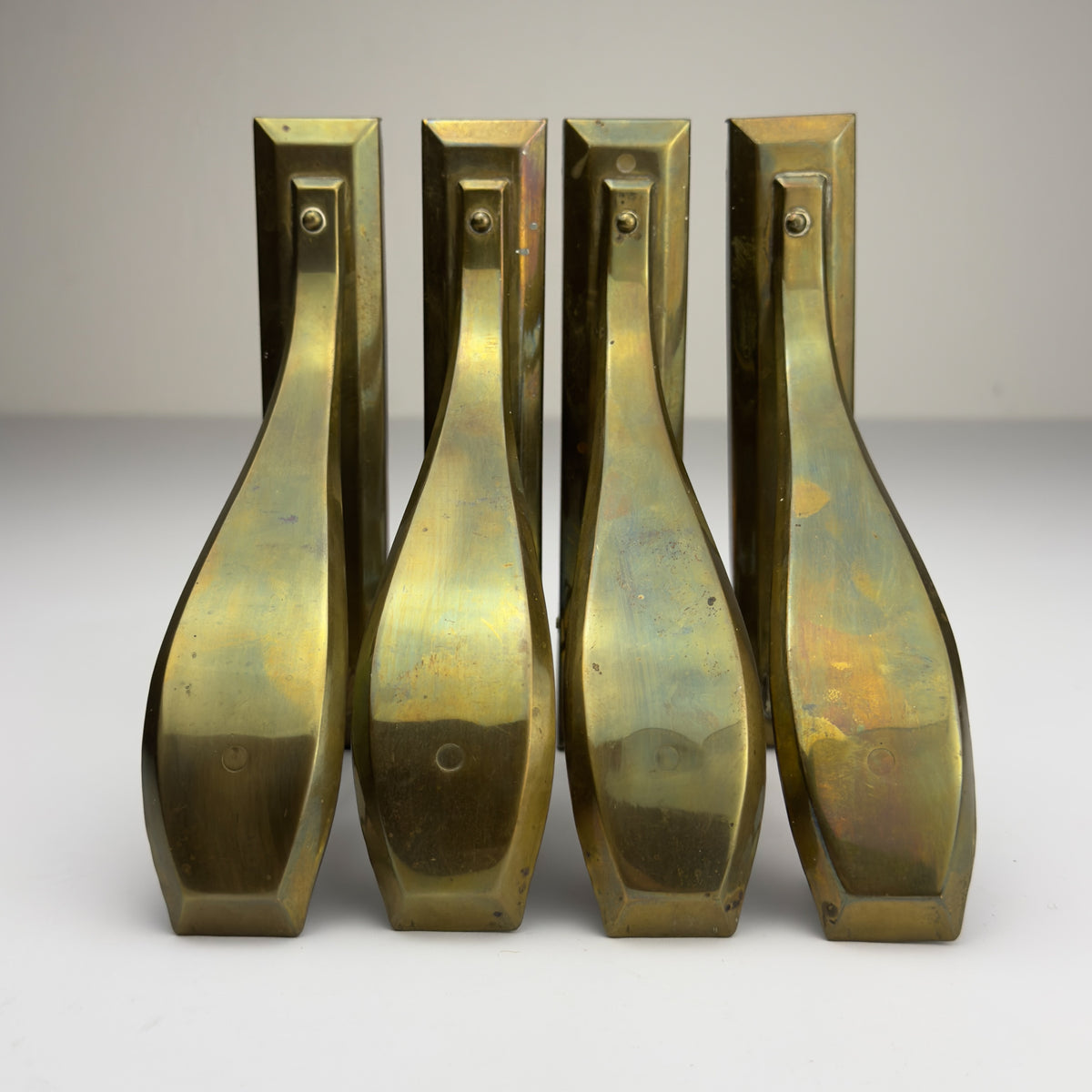 Antique Art Nouveau Brass Curtain Rod Brackets, Set of 4, Austria 1900s