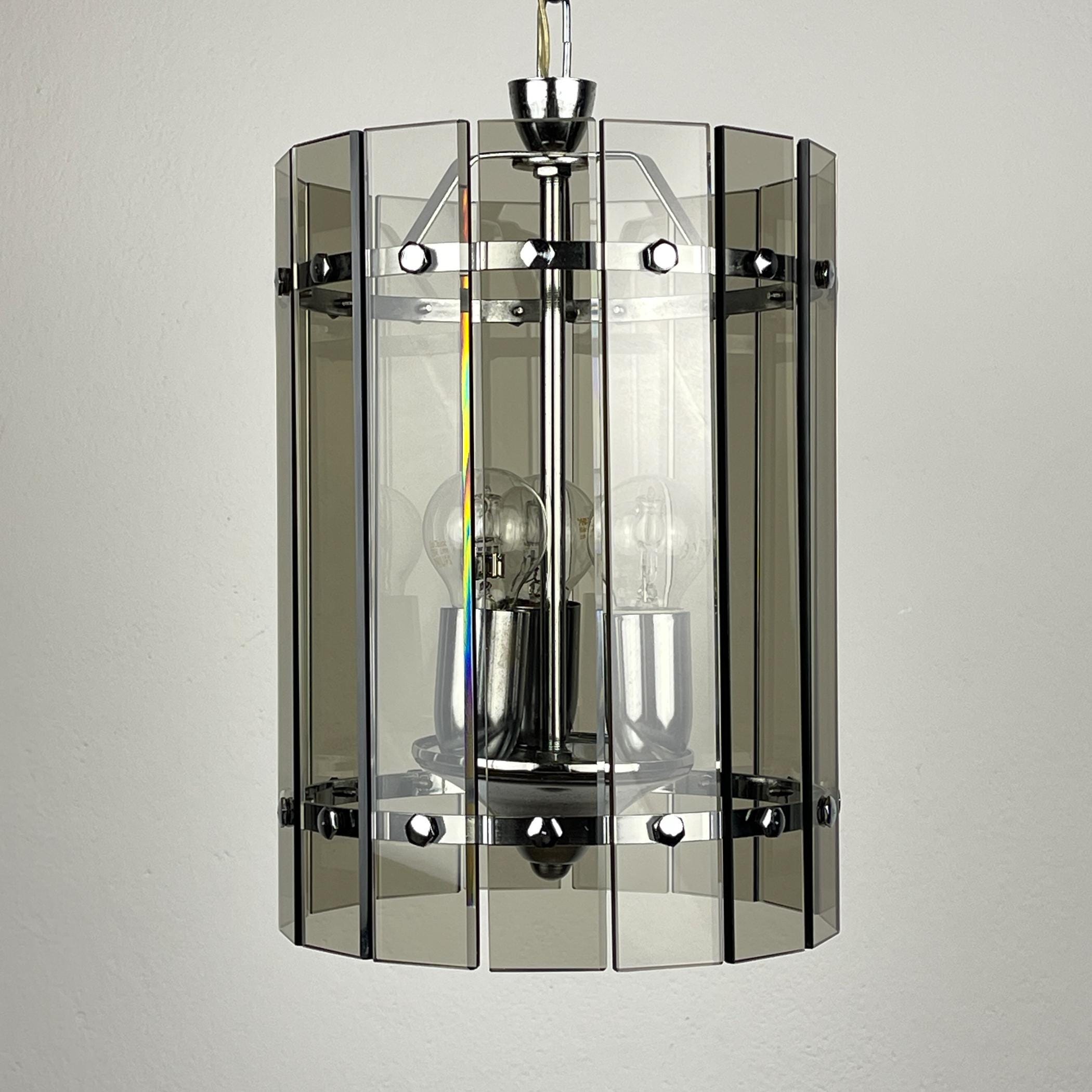 Mid-century smoked art glass pendant lamp by Veca, Italy 1970s, Vintage home decor