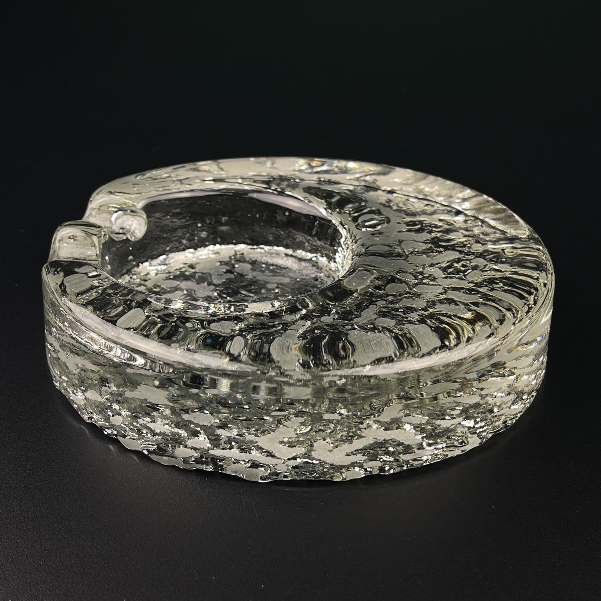 Vintage ice glass ashtray by Kosta Boda, Sweden, 1970s, Vintage Home Decor