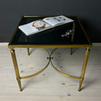 Vintage Smoked Glass & Brass Side Table: Italian Art Deco 1970s
