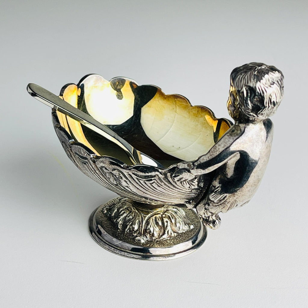 Vintage Silver-Plated Caviar Server with Spoon - Royal Family Sheffield Italy