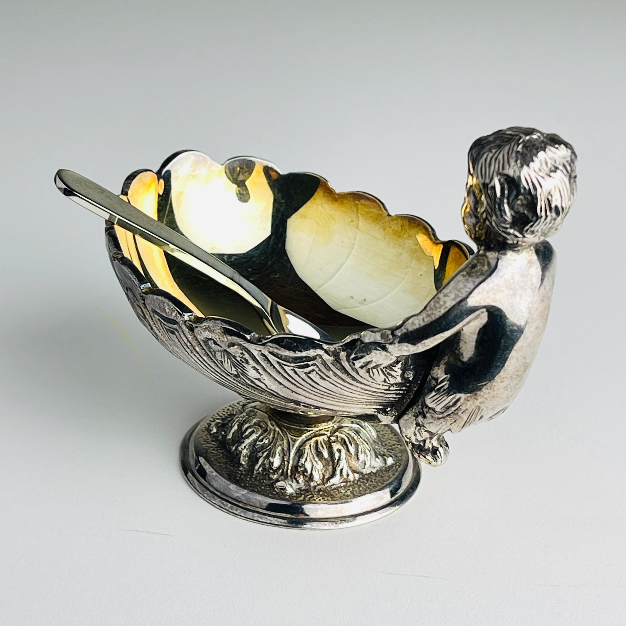 Vintage Silver-Plated Caviar Server with Spoon - Royal Family Sheffield Italy