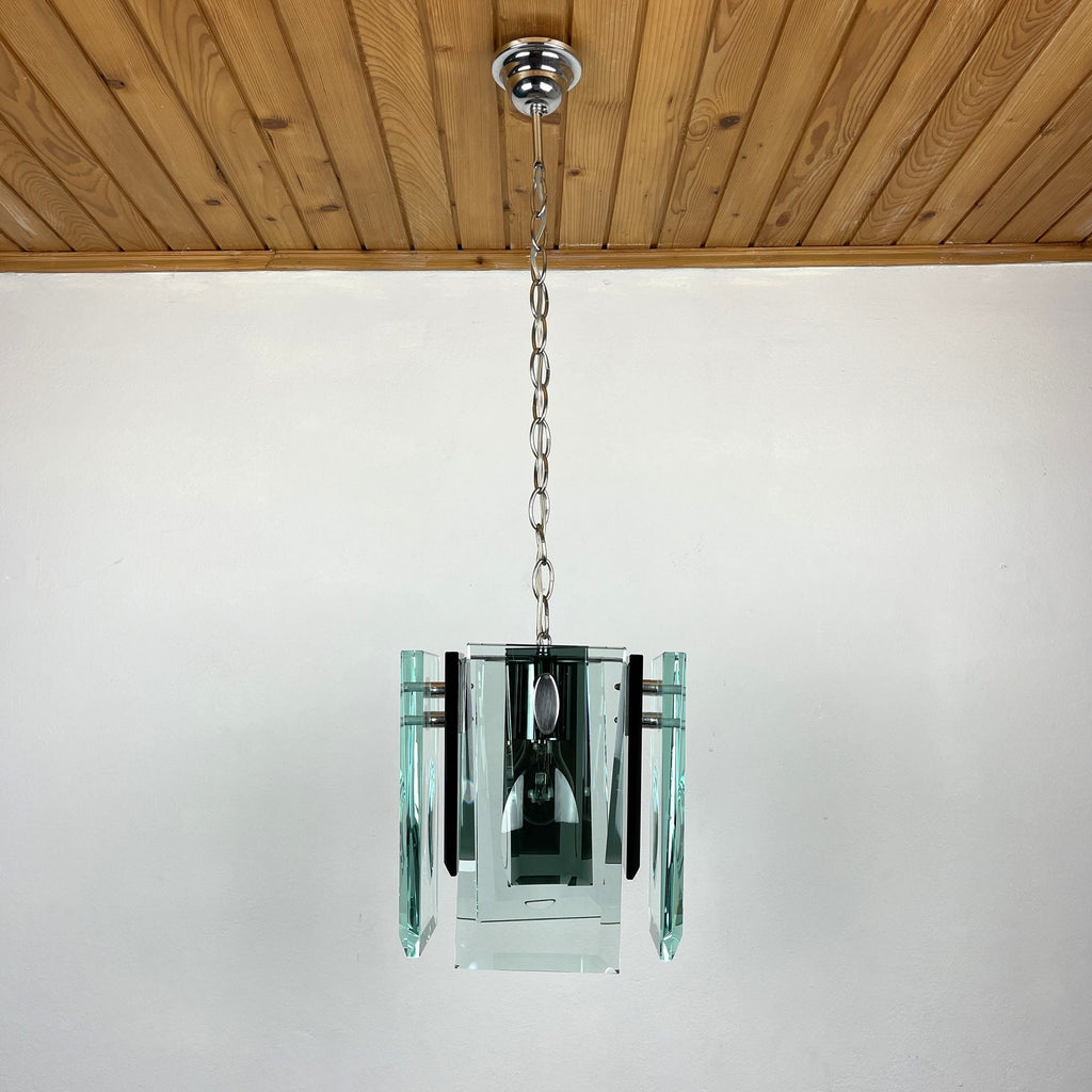 Fontana Arte Art Glass Pendant Lamp: Italian MCM 70s Design