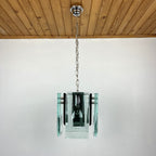 Fontana Arte Art Glass Pendant Lamp: Italian MCM 70s Design