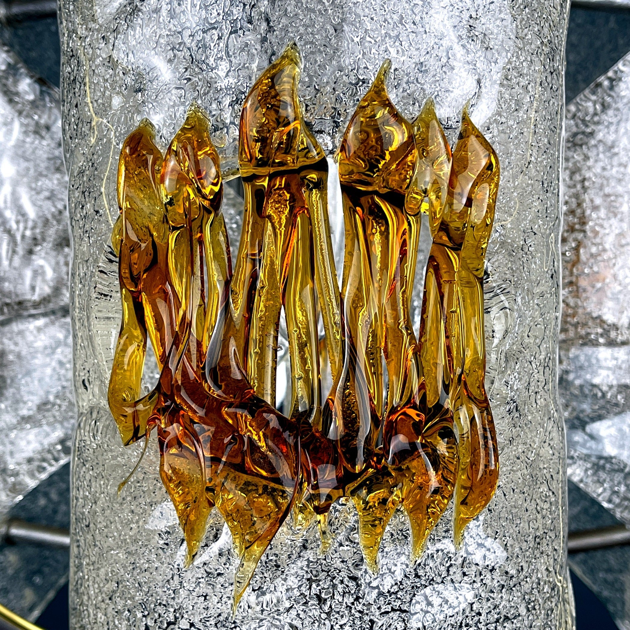 Vintage Amber Murano Glass Chandelier: Mazzega Toni Zuccheri, Italy 1970s