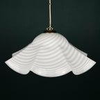 Vintage swirl white Murano glass pendant lamp, Italy 1970s