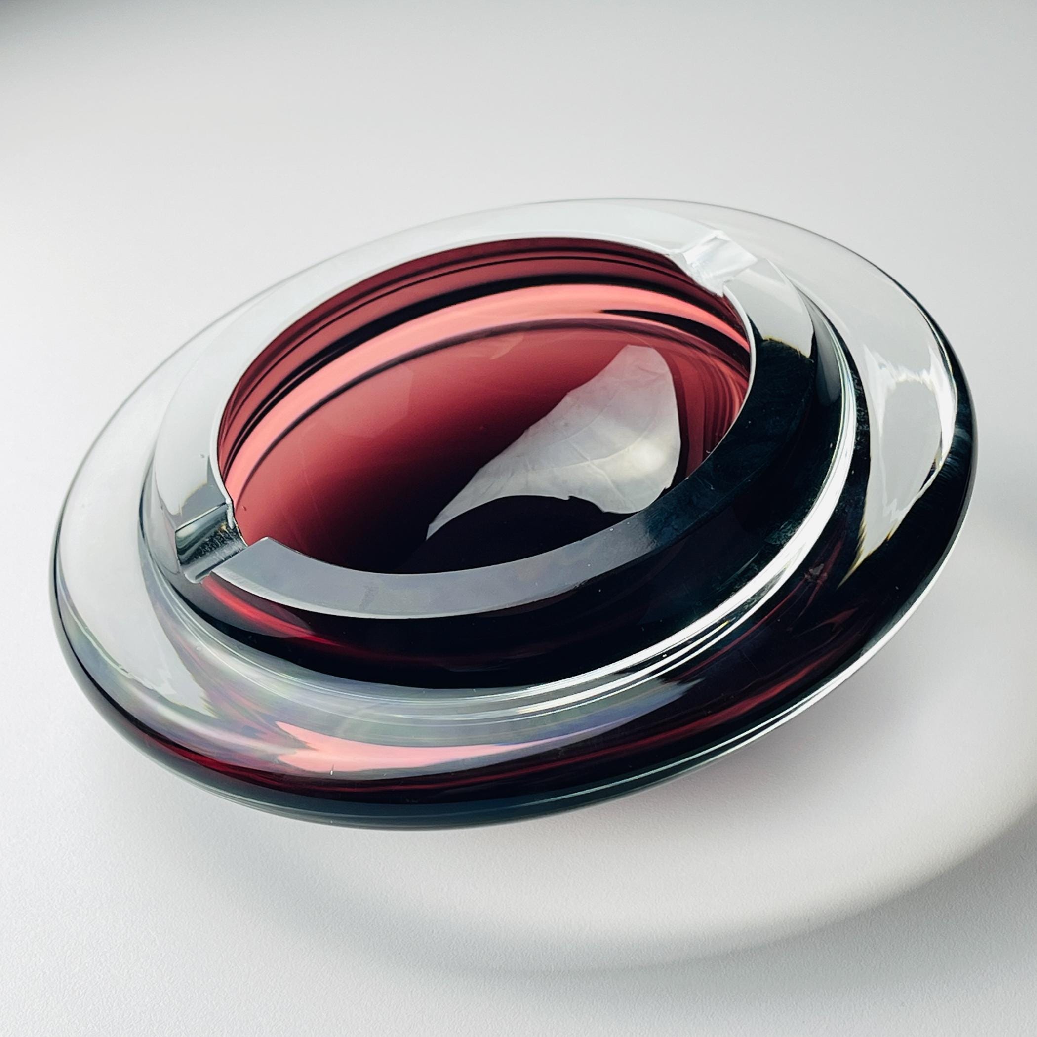 Original bordo murano glass ashtray, Italy, 1980s, Vintage Home Decor